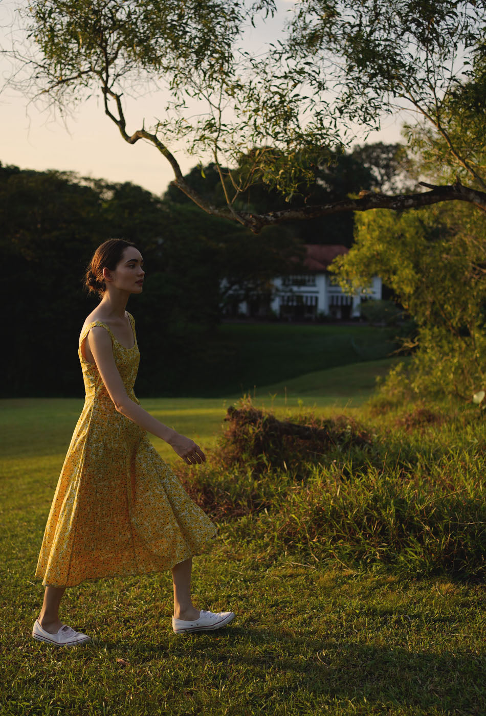 The Classic Scoop Cotton Dress in Poppy Garden