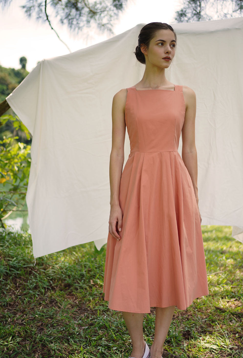 Annecy Cotton Dress in Peachy Pink