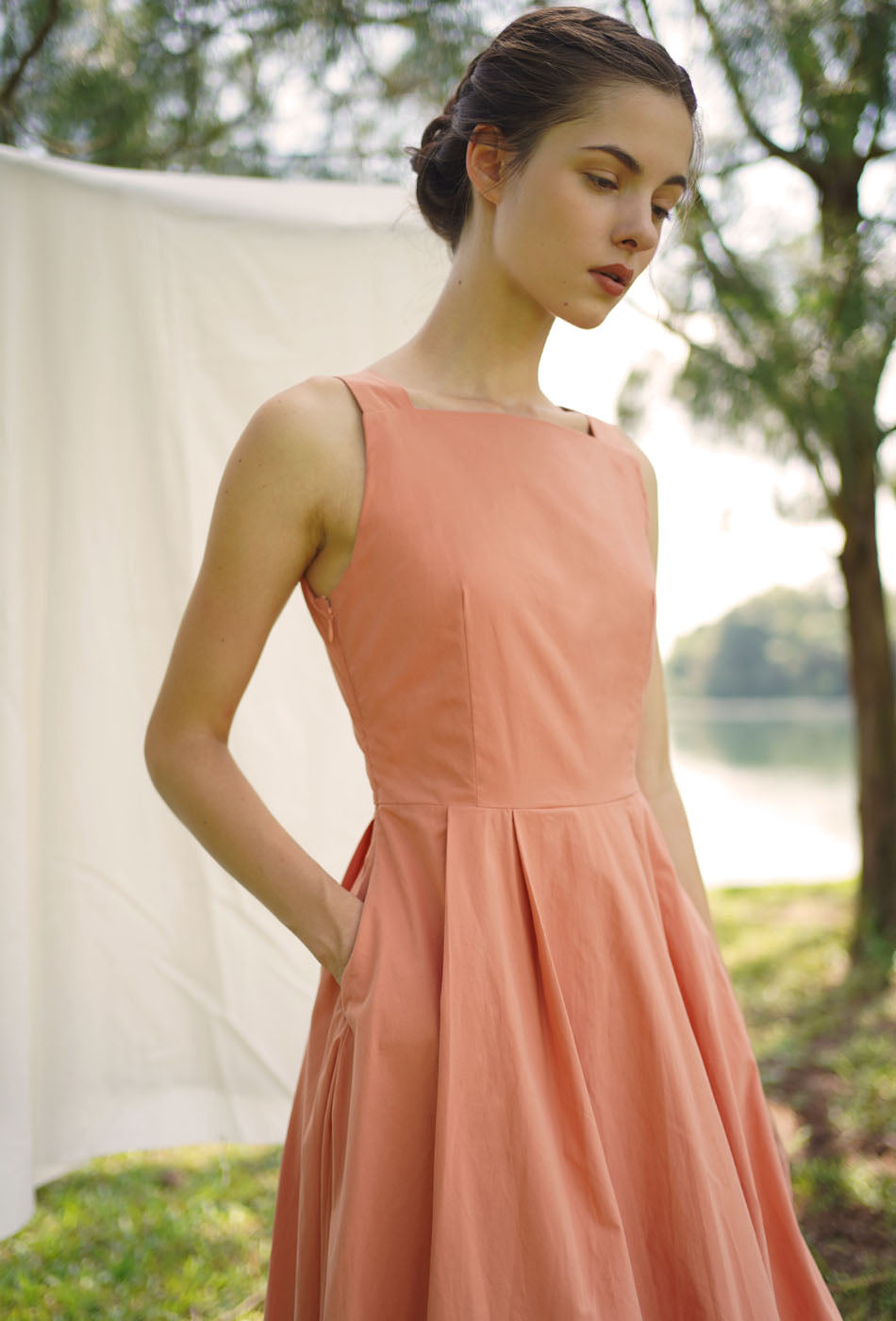 Annecy Cotton Dress in Peachy Pink