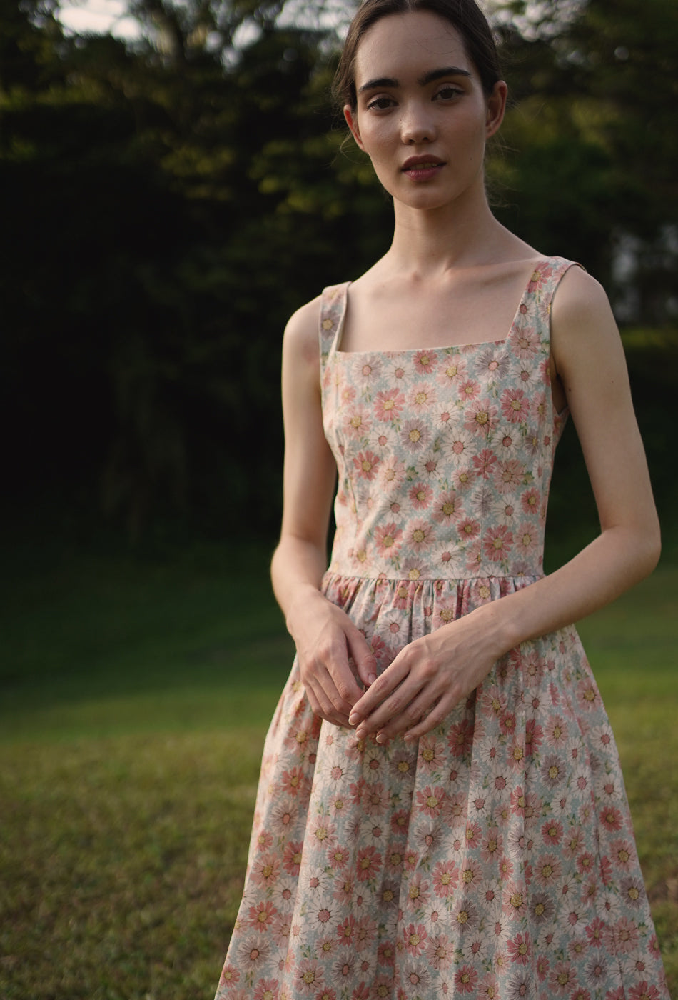 Classic Day Cotton Dress in Fields of Daisies