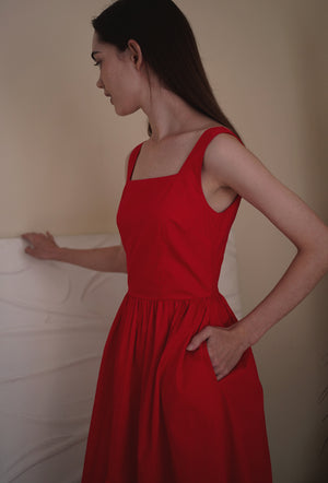 
                  
                    Classic Day Cotton Dress in Ruby Red
                  
                