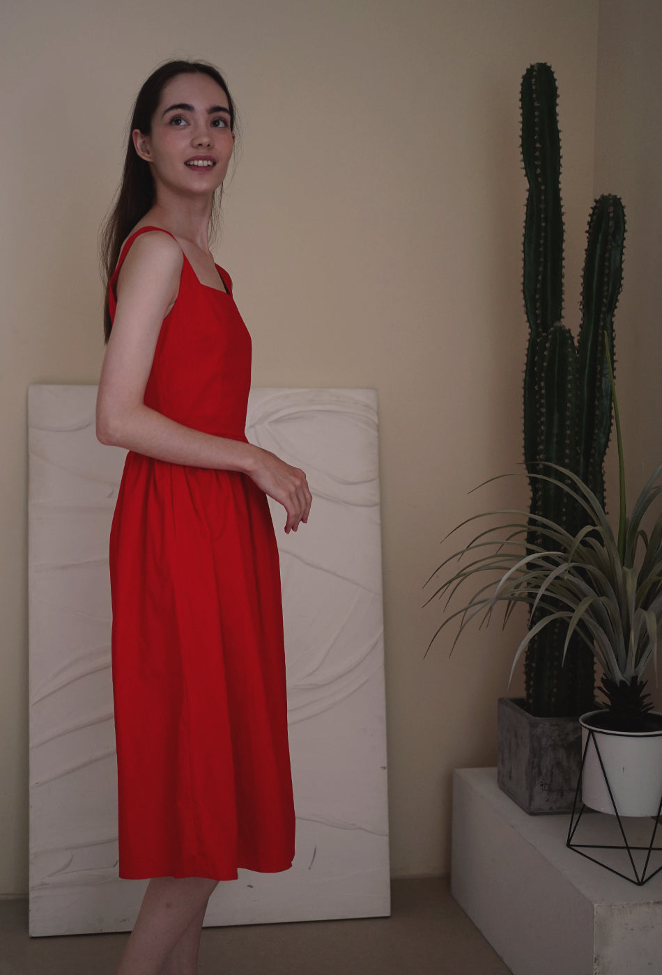 Classic Day Cotton Dress in Ruby Red