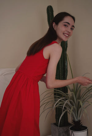 
                  
                    Classic Day Cotton Dress in Ruby Red
                  
                