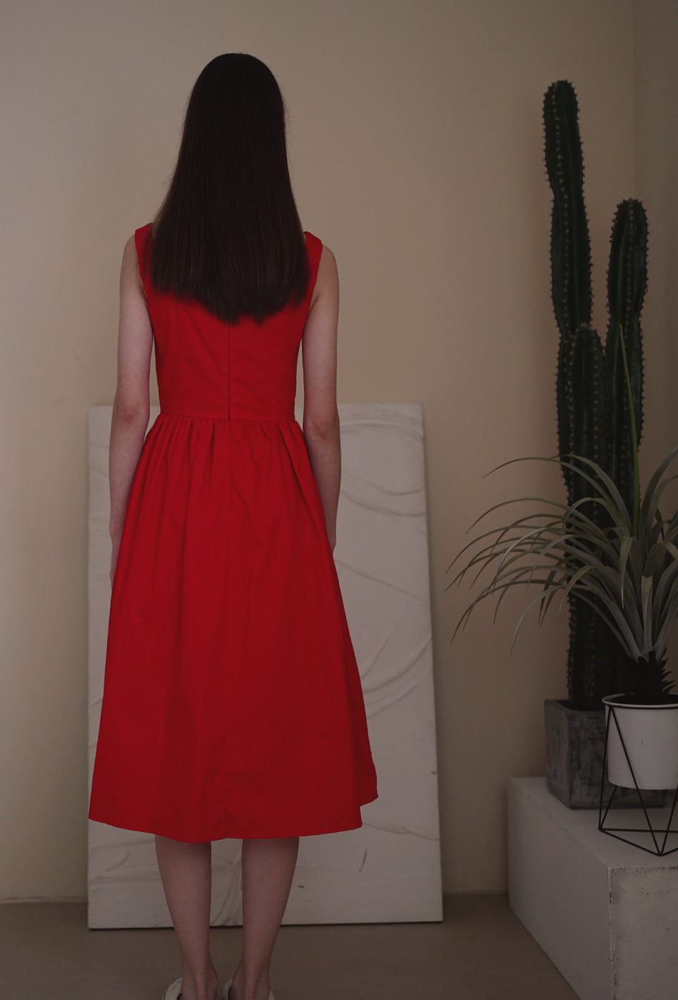 Classic Day Cotton Dress in Ruby Red