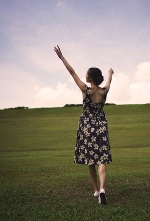 
                  
                    Backyard Cotton Dress in White Hibiscus
                  
                