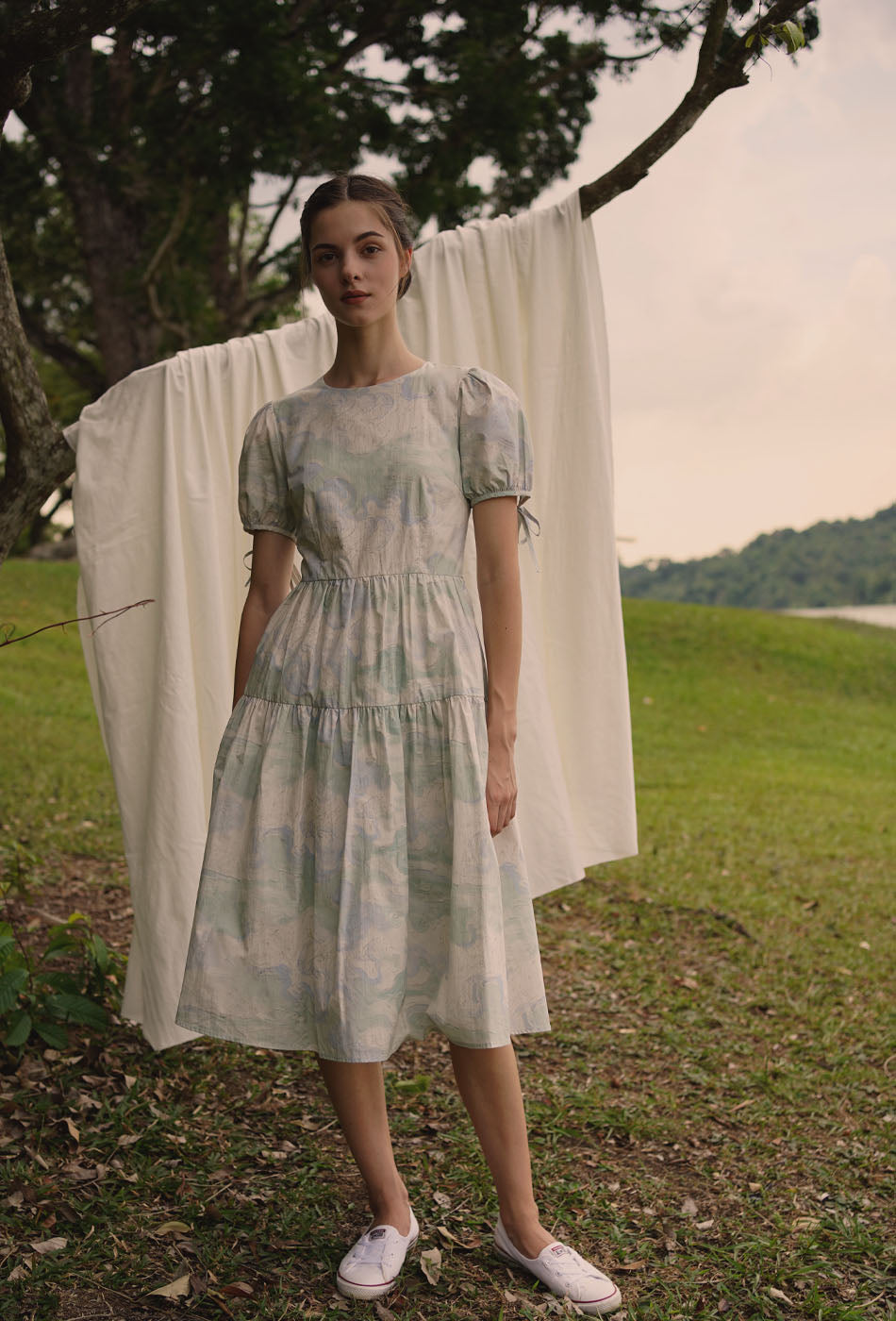 Tea Cotton Dress in London Skies