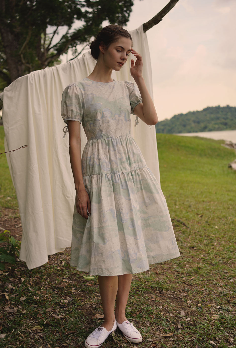 Tea Cotton Dress in London Skies