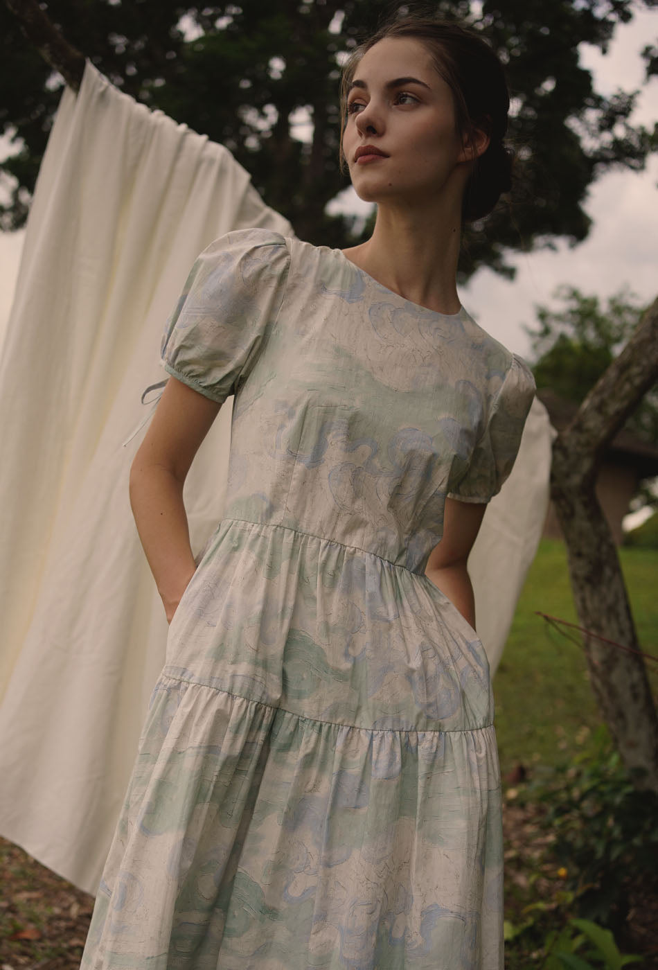 Tea Cotton Dress in London Skies