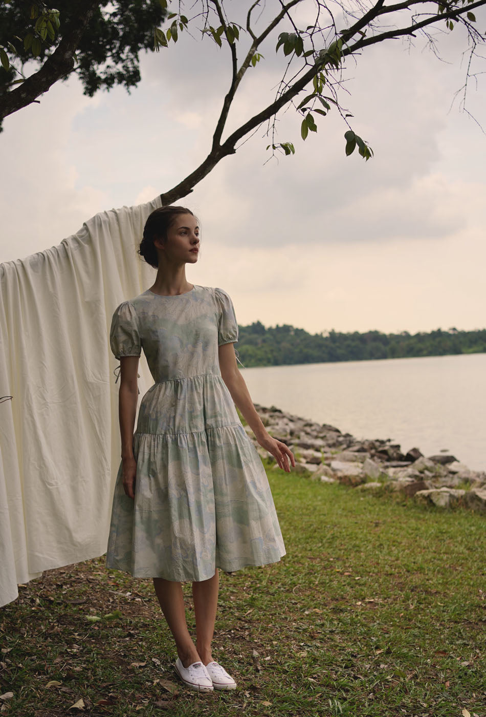 Tea Cotton Dress in London Skies