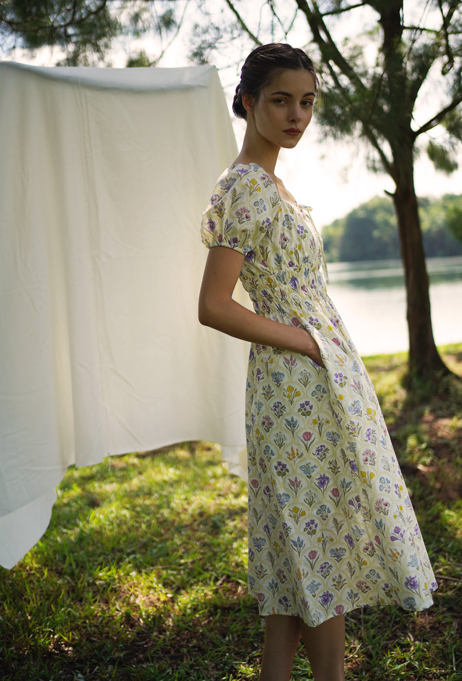 The Vineyard Cotton Dress in Yellow Market