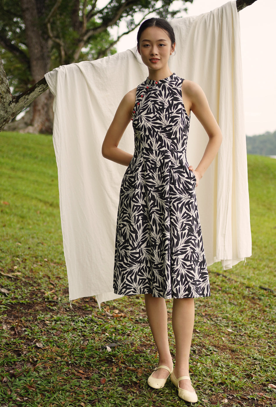 Cherished Cotton Cheongsam in Black Petals