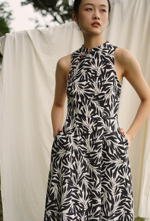 
                  
                    Cherished Cotton Cheongsam in Black Petals
                  
                