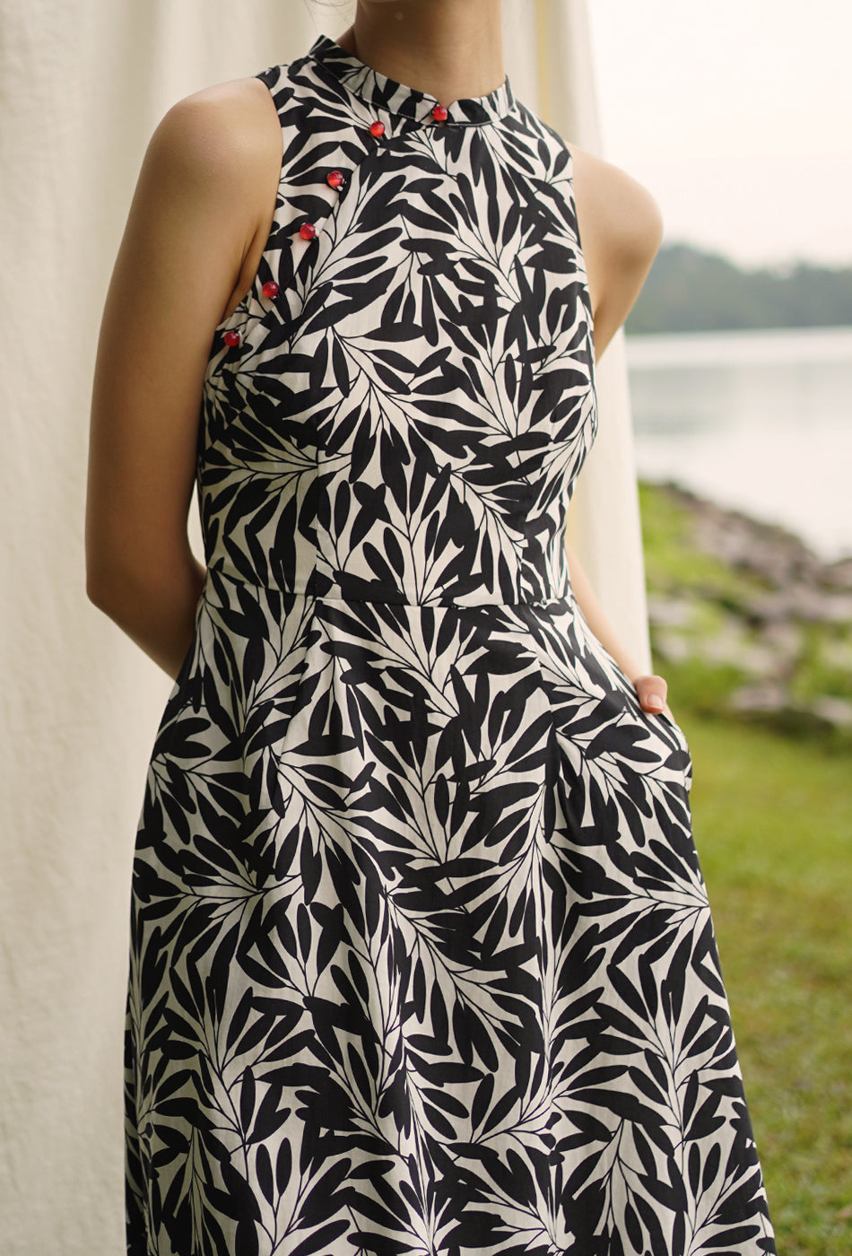 Cherished Cotton Cheongsam in Black Petals