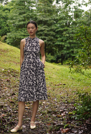 
                  
                    Cherished Cotton Cheongsam in Black Petals
                  
                