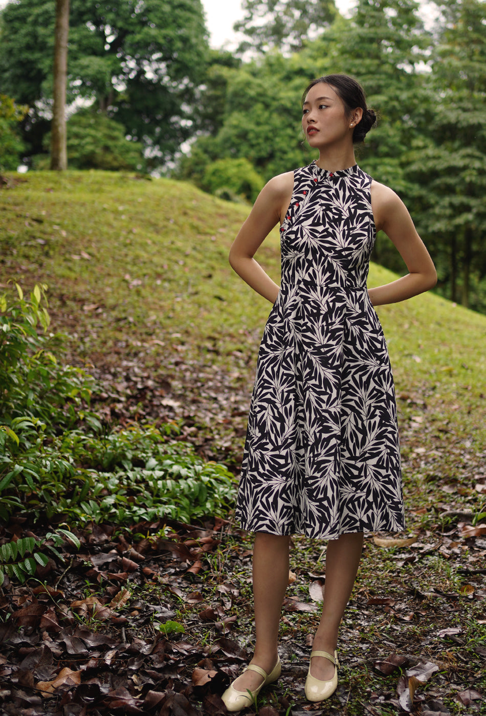 Cherished Cotton Cheongsam in Black Petals