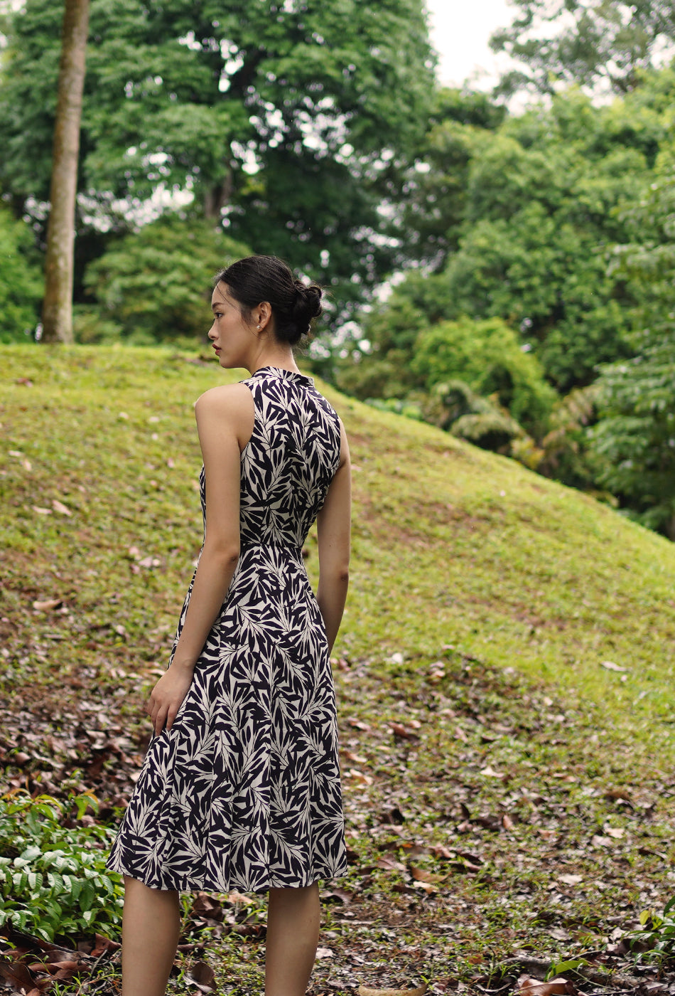 Cherished Cotton Cheongsam in Black Petals