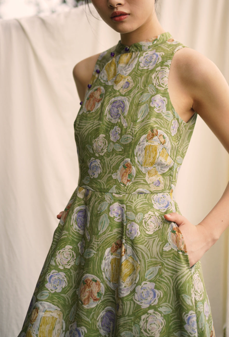 Cherished Cotton Cheongsam in Green Memories