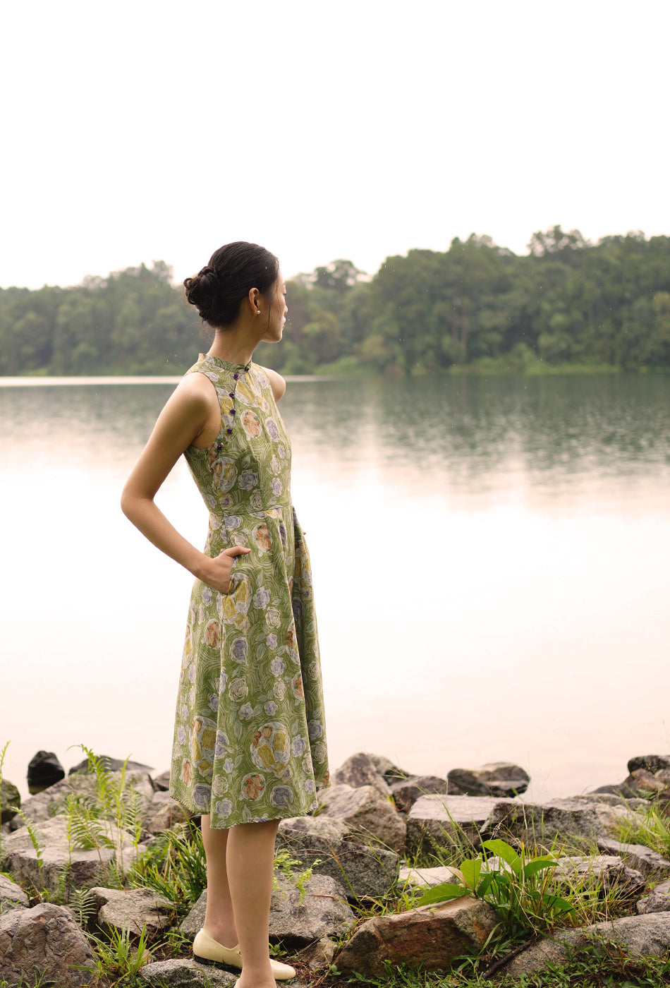 Cherished Cotton Cheongsam in Green Memories