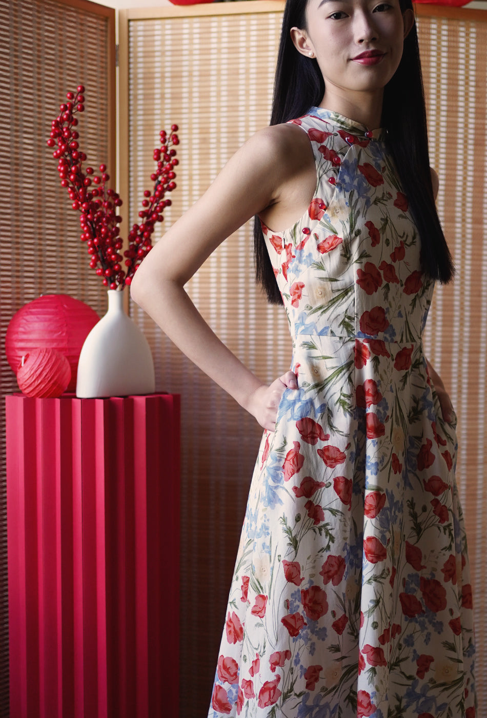 Cherished Cotton Cheongsam in Garden in Bloom