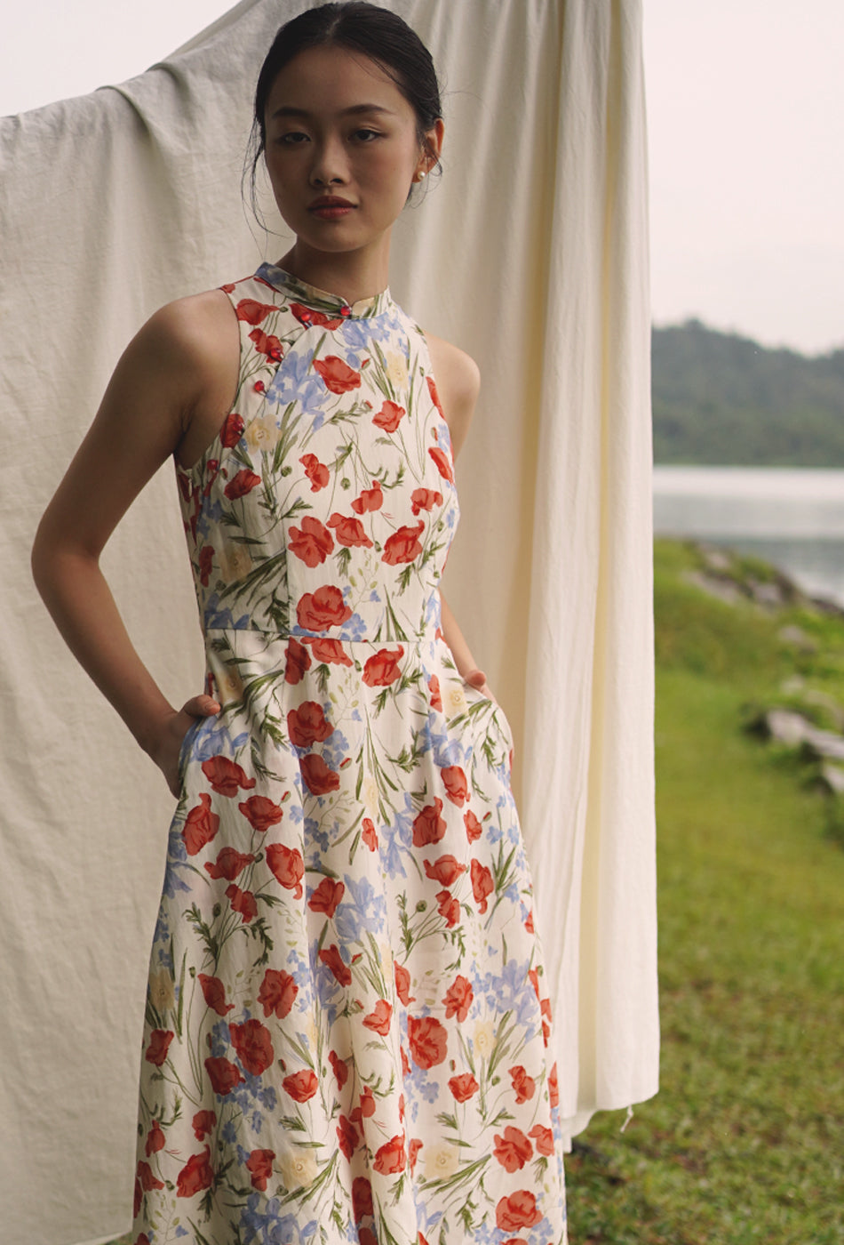 Cherished Cotton Cheongsam in Garden in Bloom