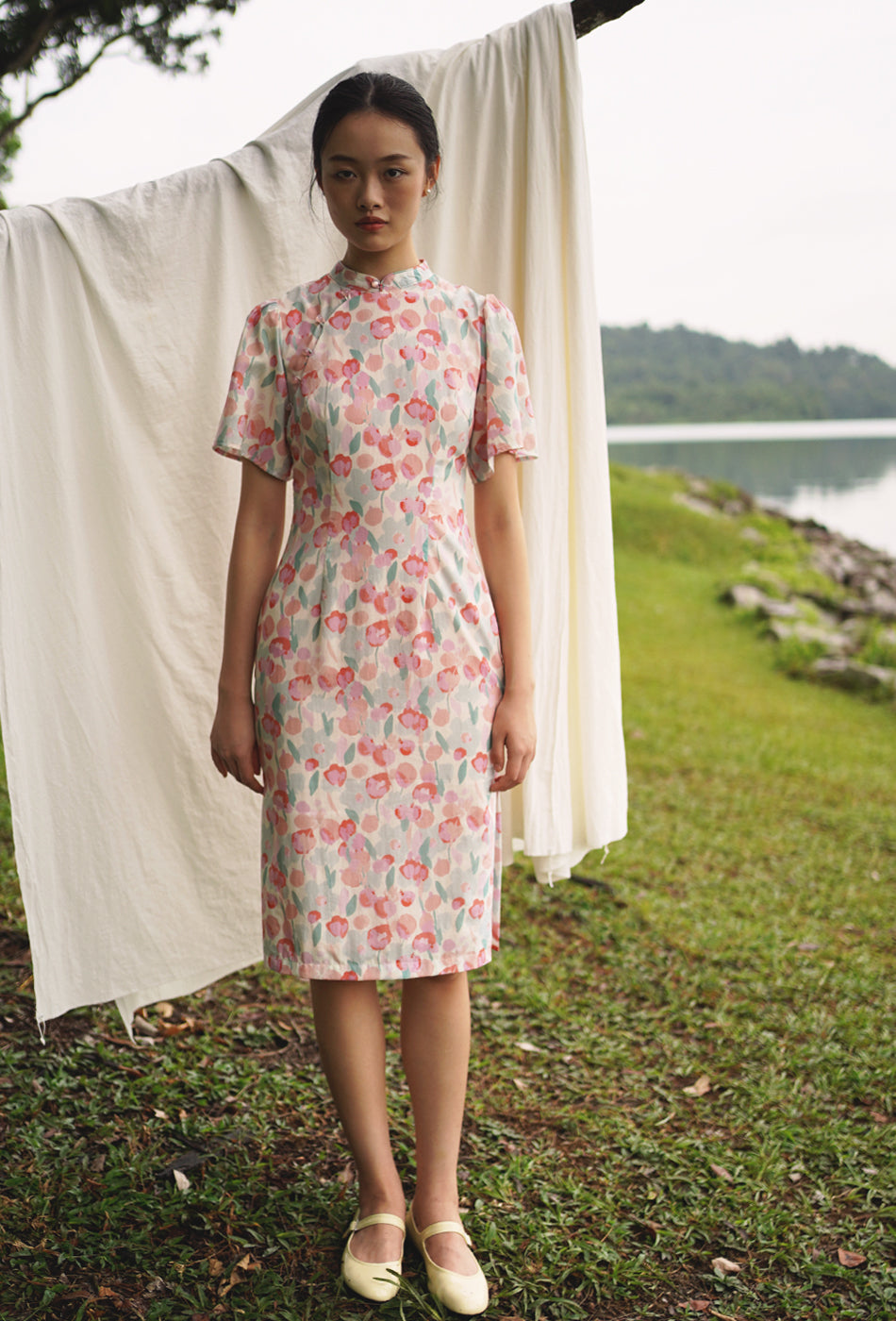 Favorite Oriental Cotton Cheongsam in Pink Valentine