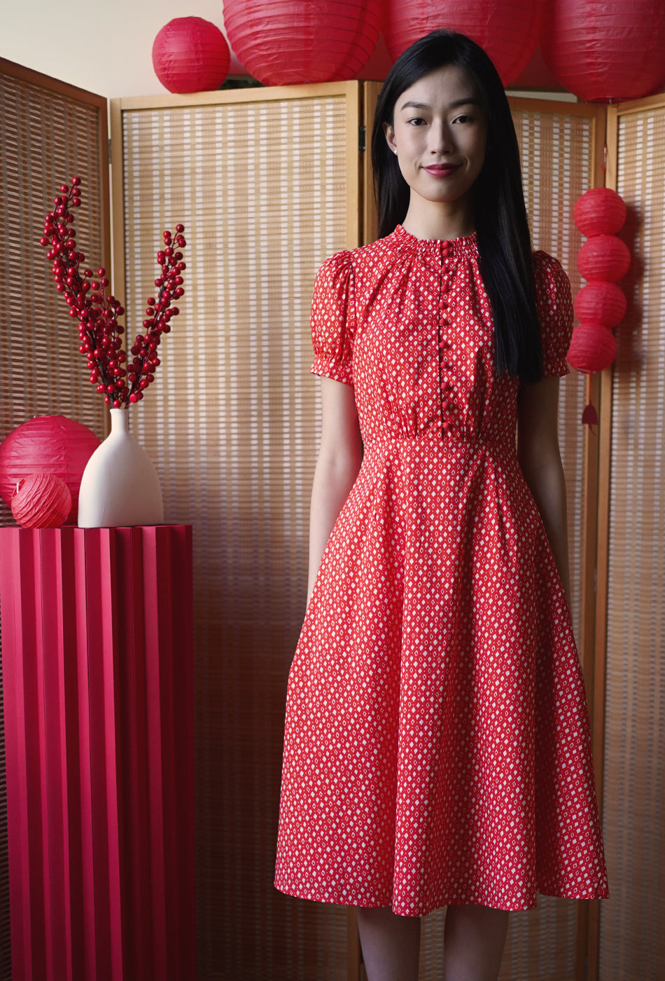 The Look of Love Cotton Dress in Red Romance