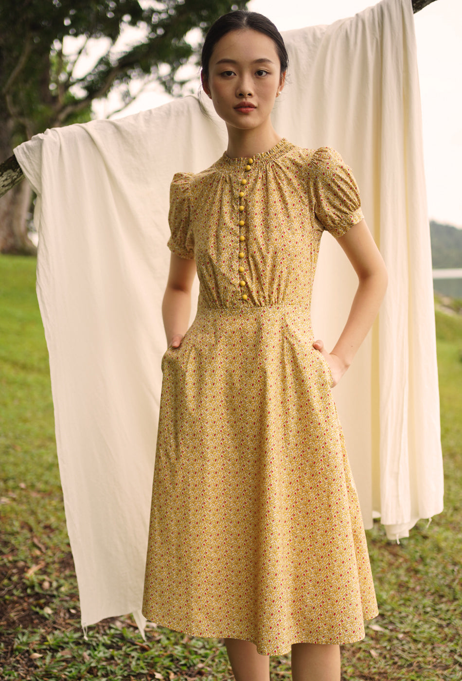 The Look of Love Cotton Dress in Yellow Bloom