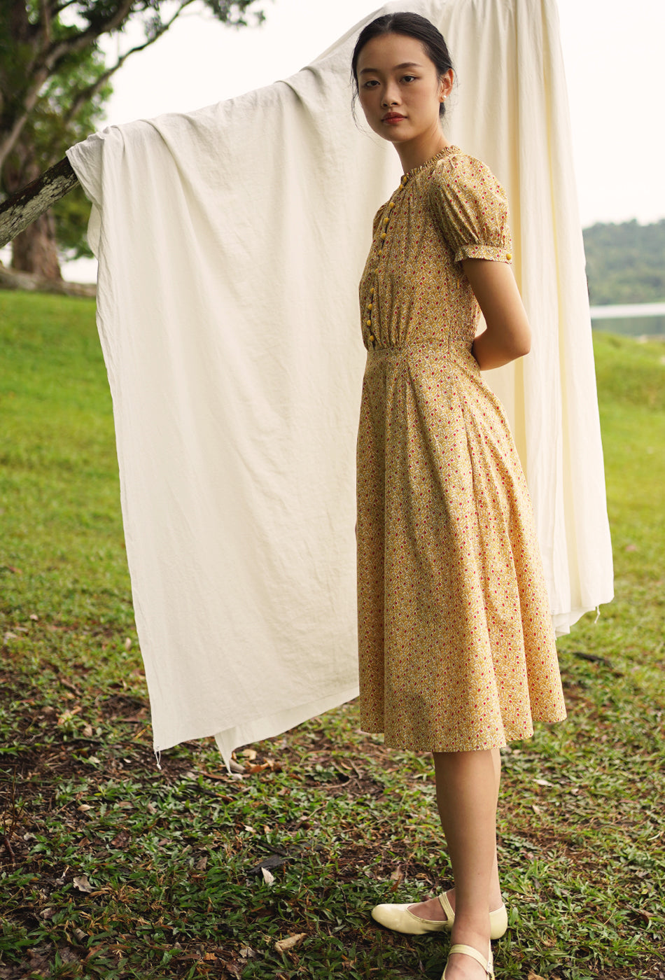 The Look of Love Cotton Dress in Yellow Bloom