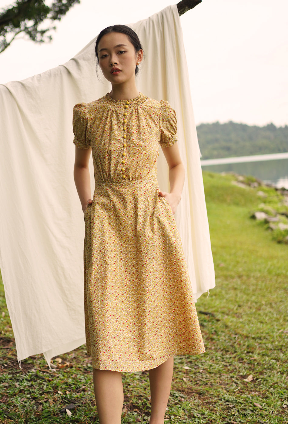 The Look of Love Cotton Dress in Yellow Bloom