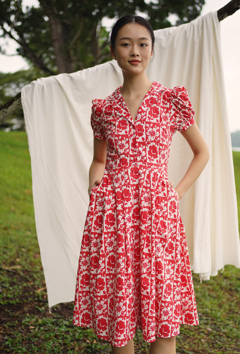 Old Time Charm Cotton Dress in Floral Grace