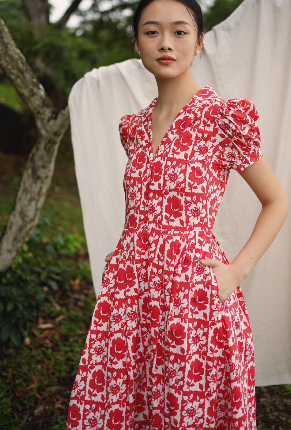 Old Time Charm Cotton Dress in Floral Grace