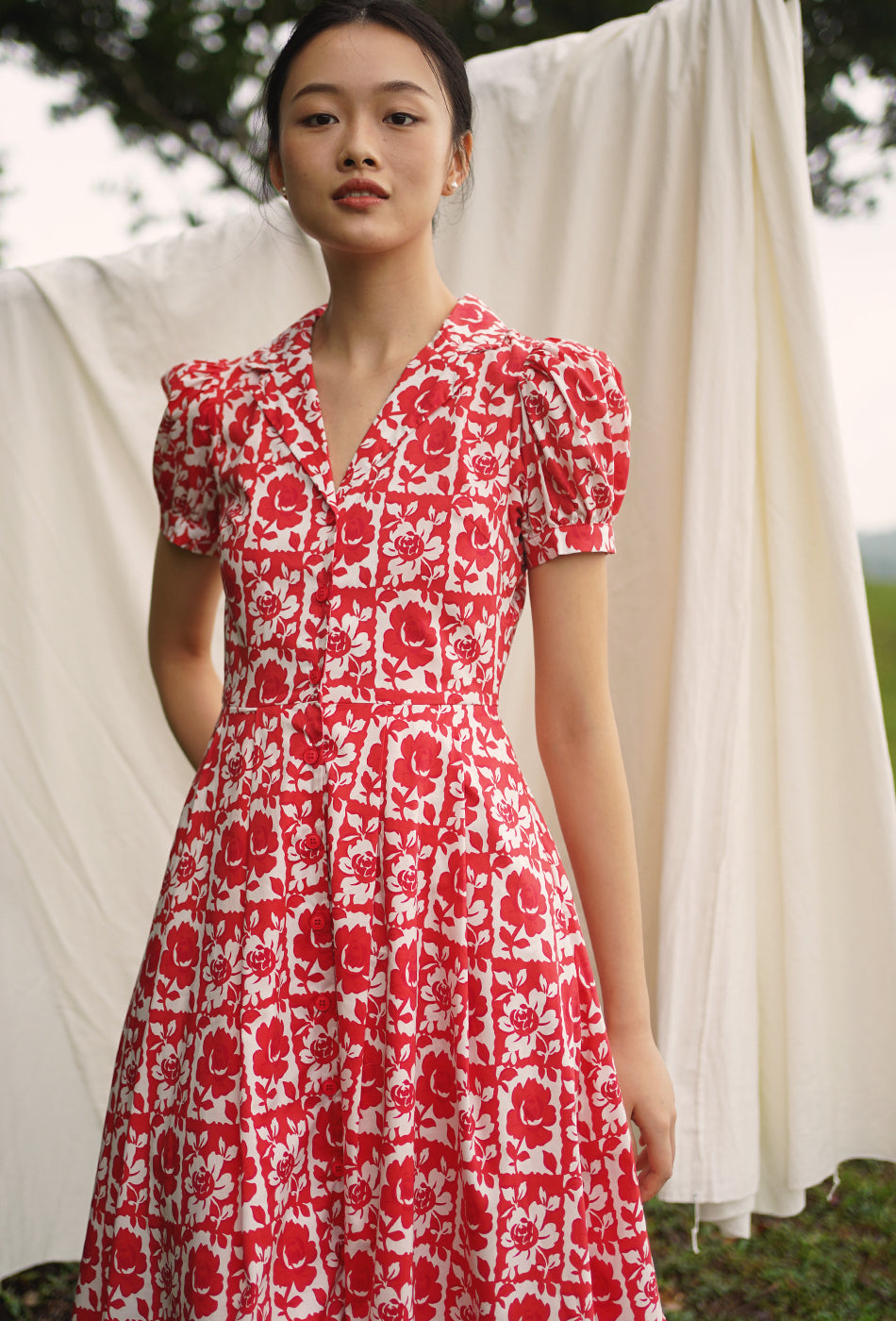 Old Time Charm Cotton Dress in Floral Grace