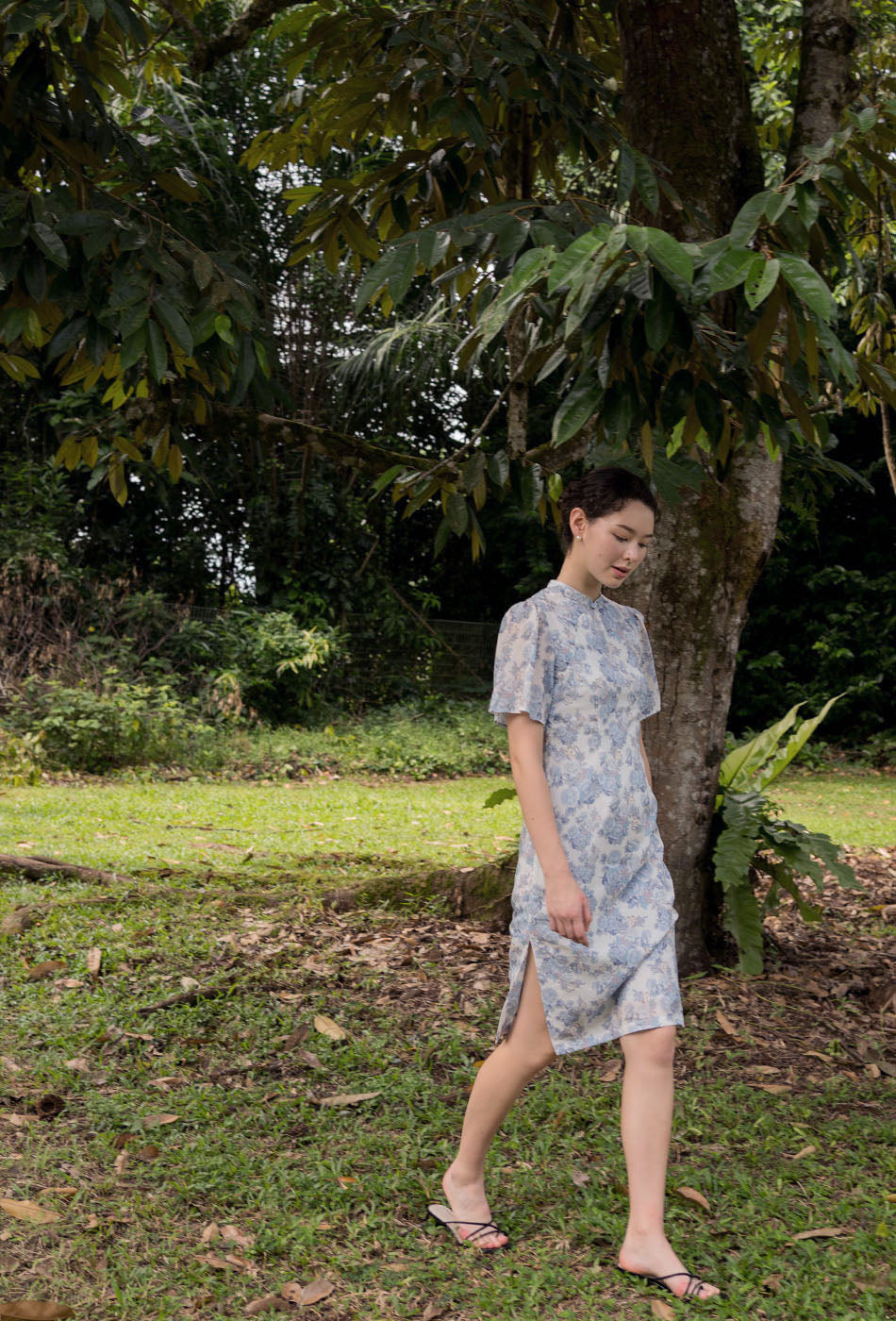 Favorite Oriental Cotton Cheongsam in Dreamy Blue