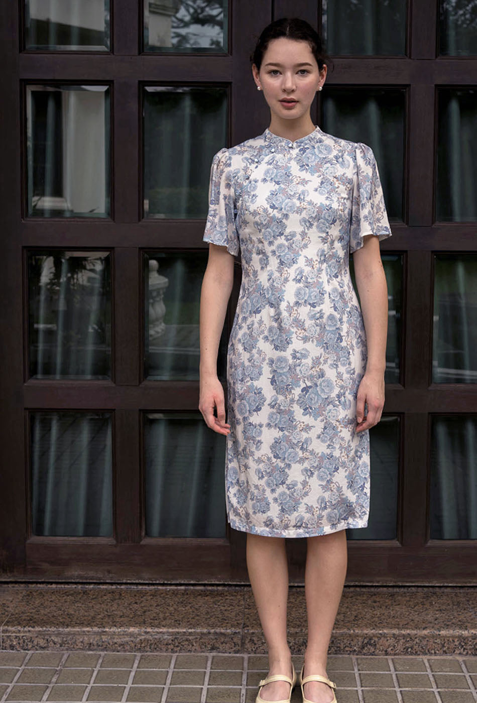 Favorite Oriental Cotton Cheongsam in Dreamy Blue