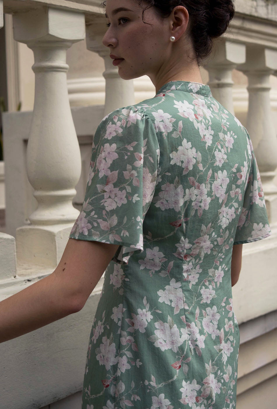 Favorite Oriental Cotton Cheongsam in Misty Greenery