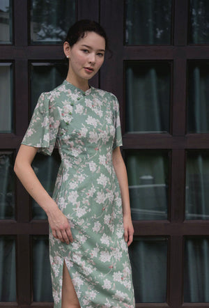 
                  
                    Favorite Oriental Cotton Cheongsam in Misty Greenery
                  
                