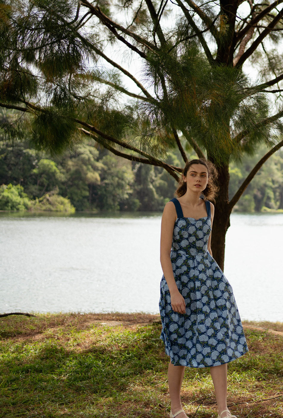 Golden Hour Cotton Dress in Blue Hydrangea