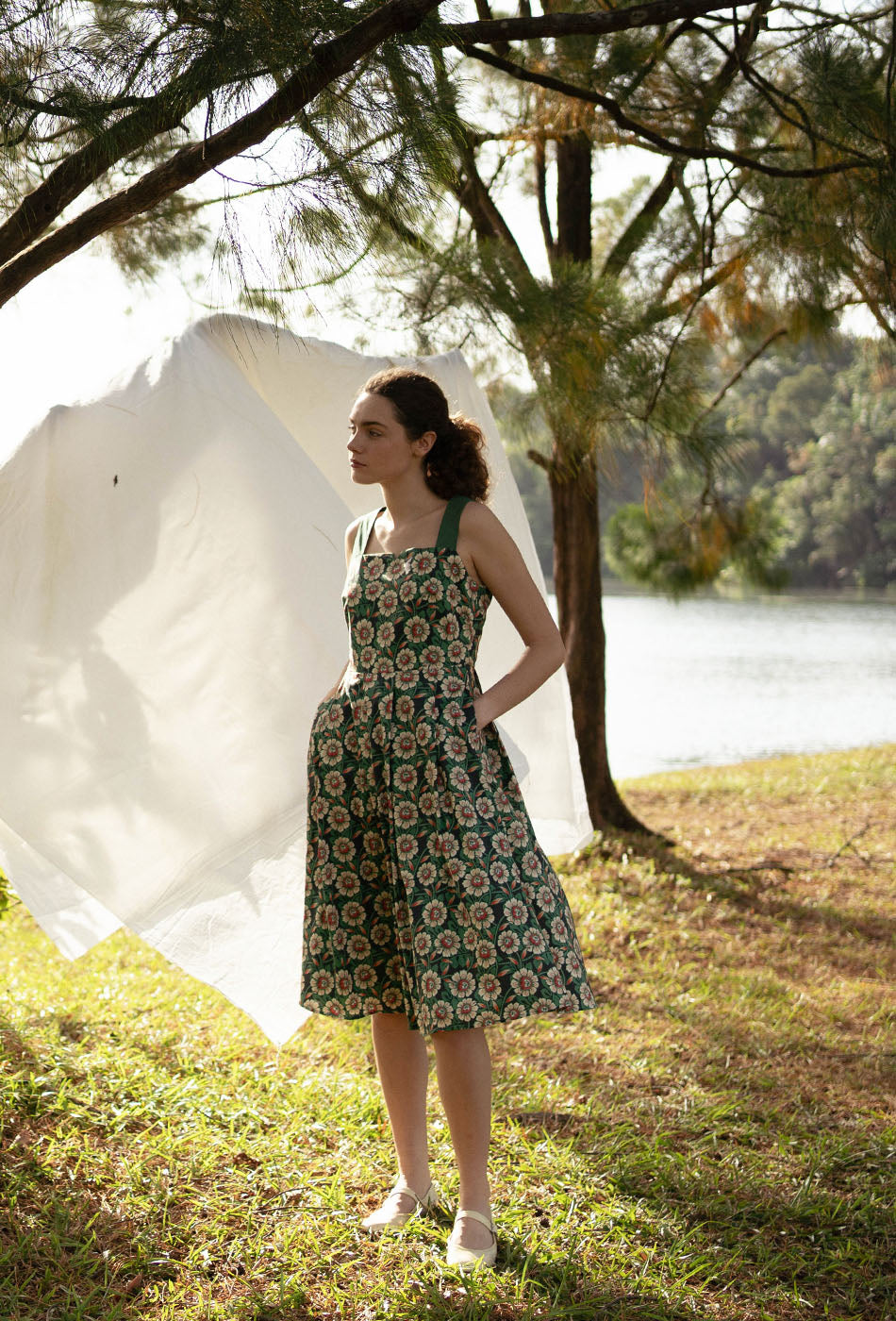 Golden Hour Cotton Dress in Green Haven