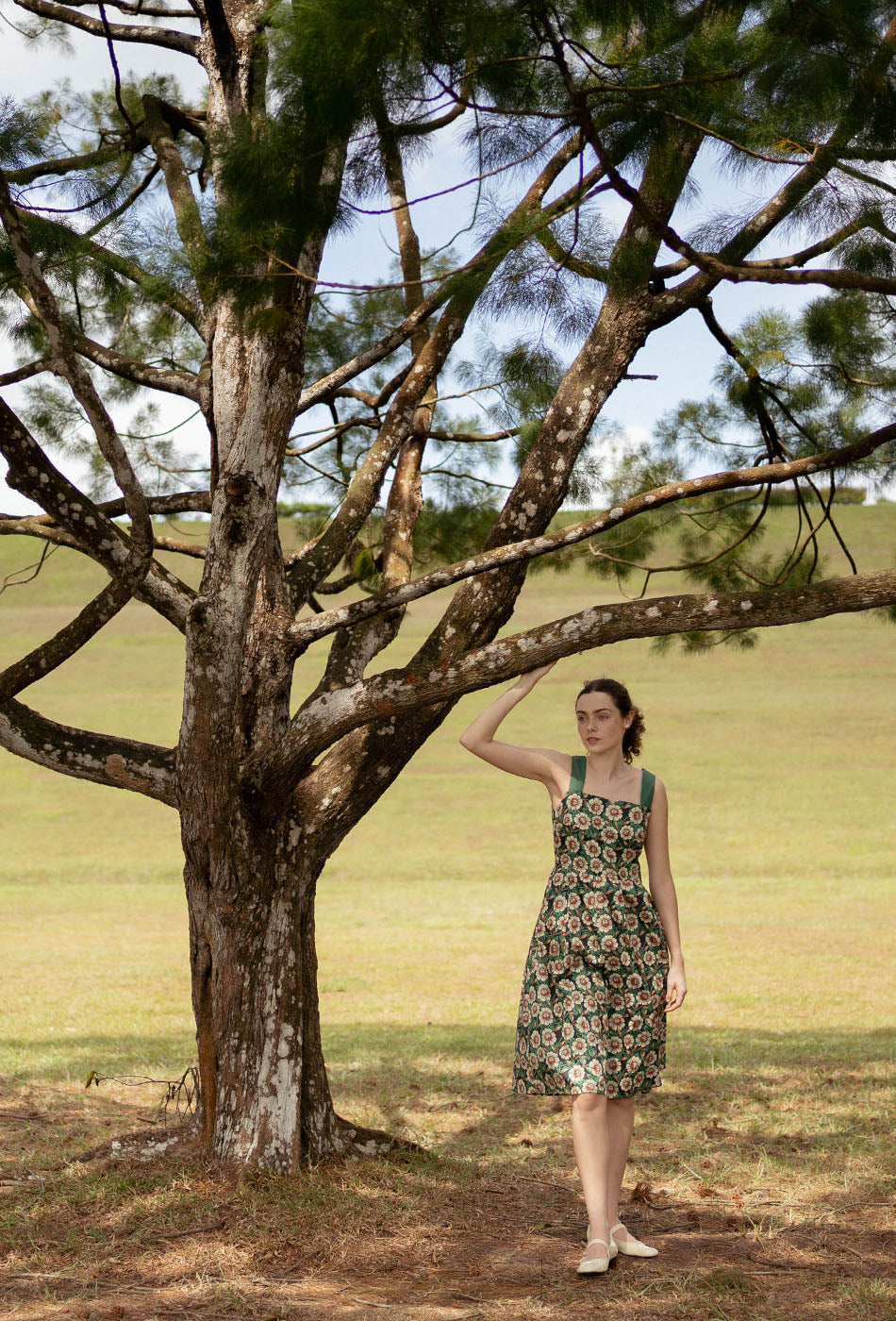 Golden Hour Cotton Dress in Green Haven