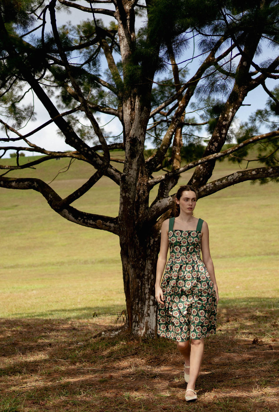 Golden Hour Cotton Dress in Green Haven