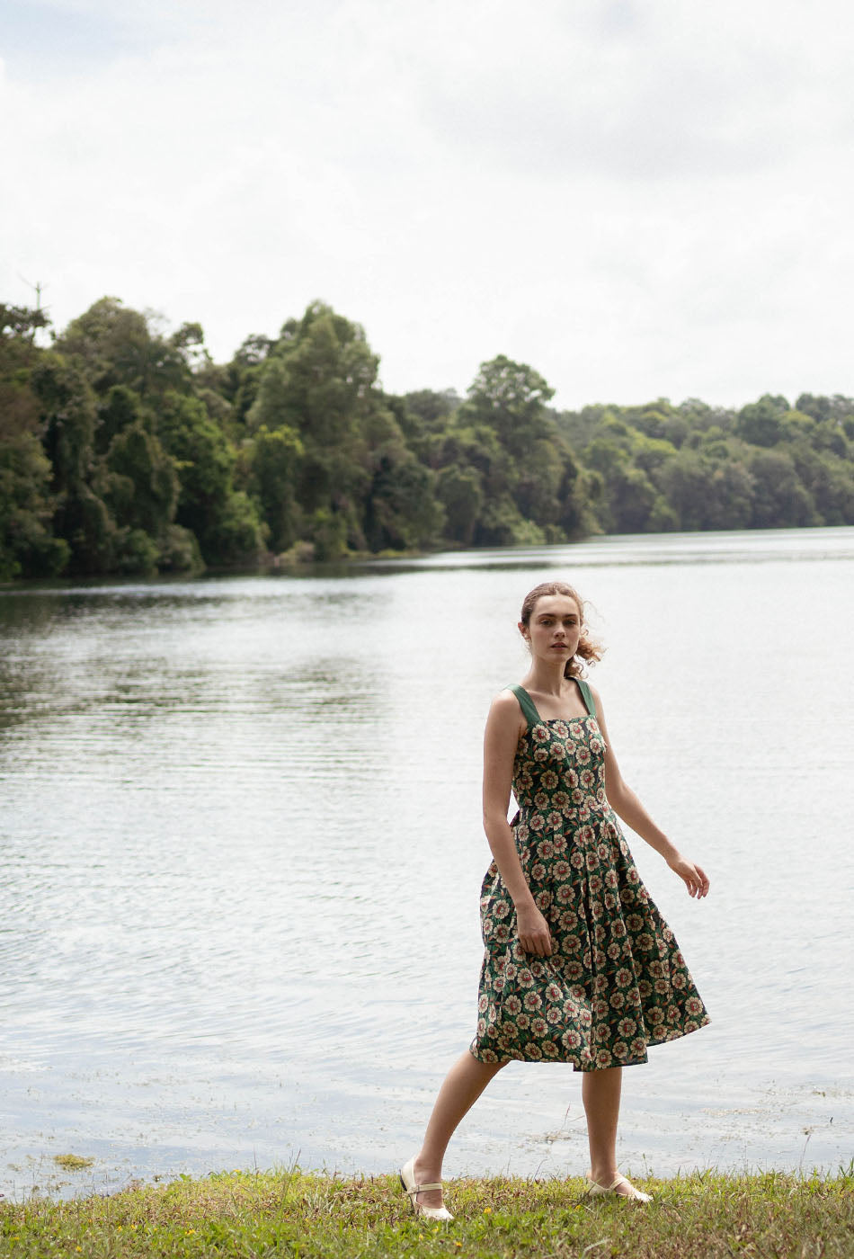 Golden Hour Cotton Dress in Green Haven