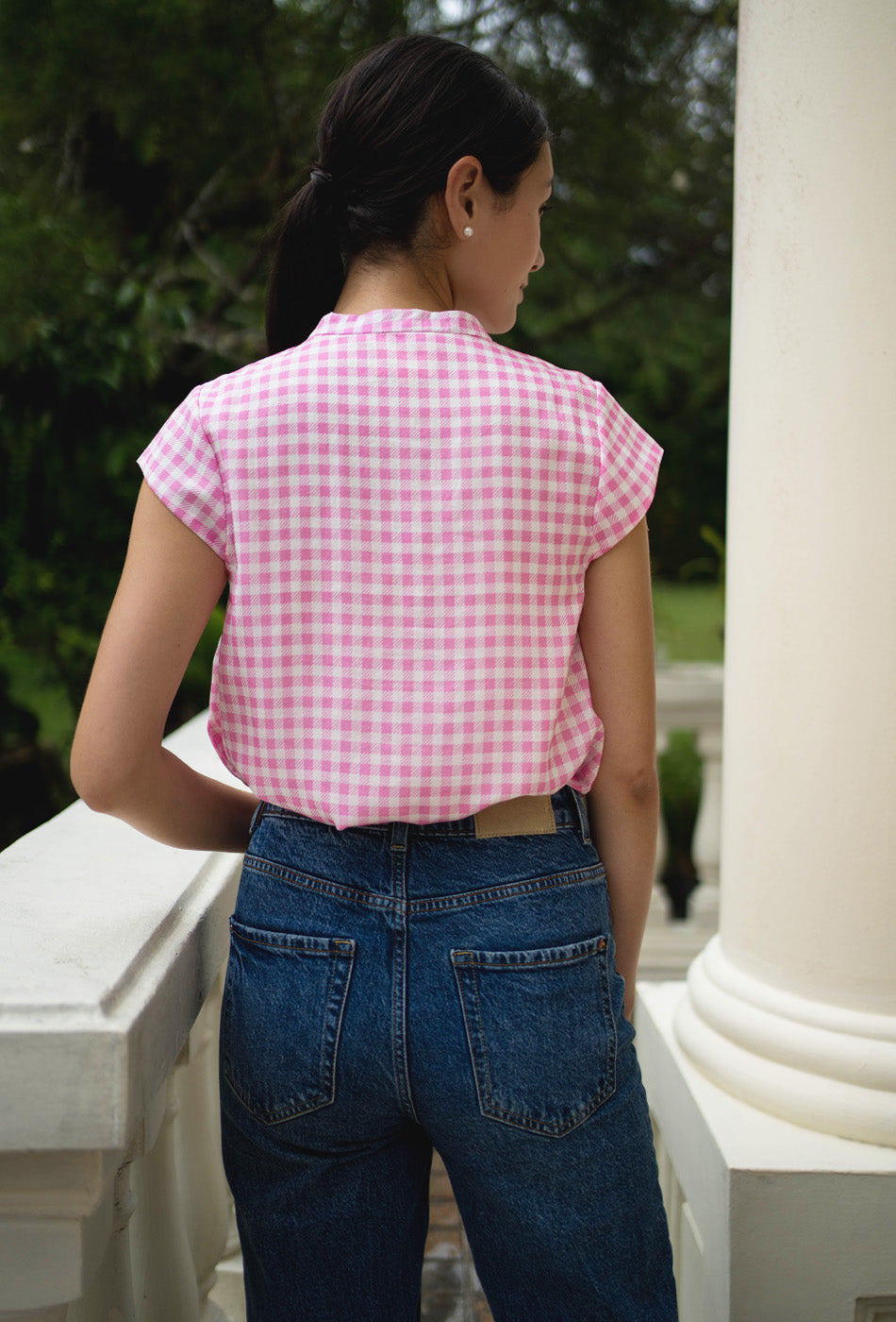 Gran’s Letter Cheongsam Top in Gingham Pink