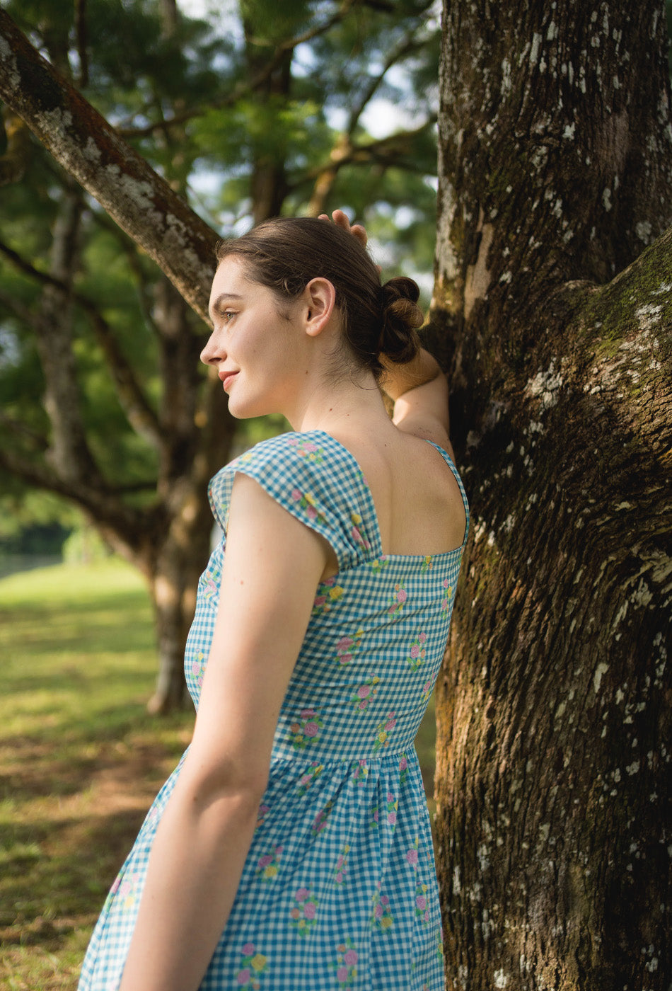 Love Comes Knockin' II Cotton Dress in Blue Gingham Bloom