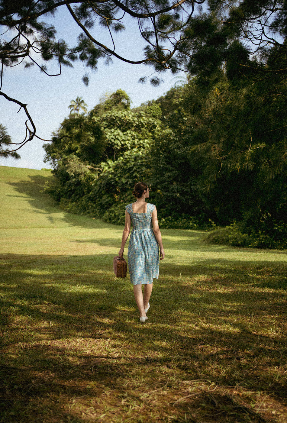 Love Comes Knockin' II Cotton Dress in Blue Gingham Bloom