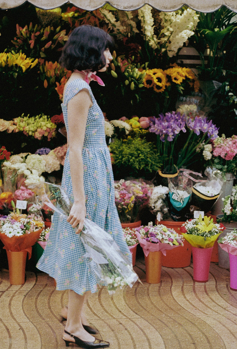 Love Comes Knockin' II Cotton Dress in Blue Gingham Bloom