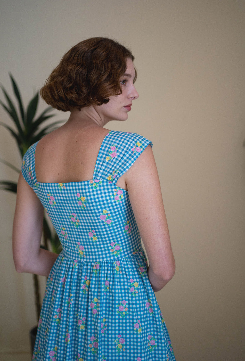 Love Comes Knockin' II Cotton Dress in Blue Gingham Bloom