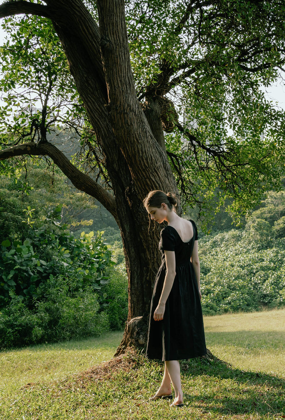 Moon River Linen Dress in Black