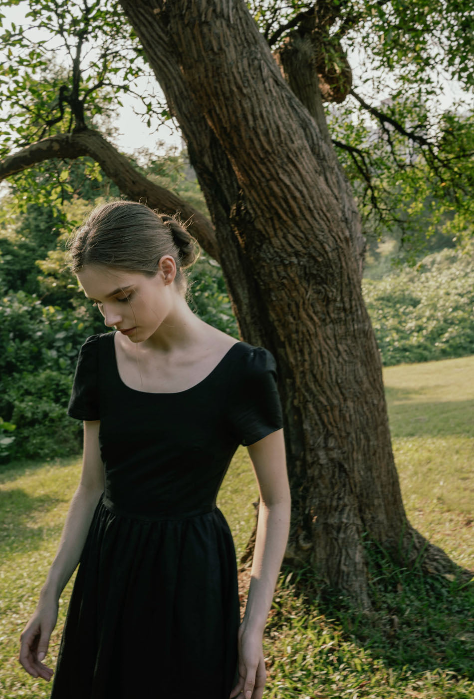 Moon River Linen Dress in Black