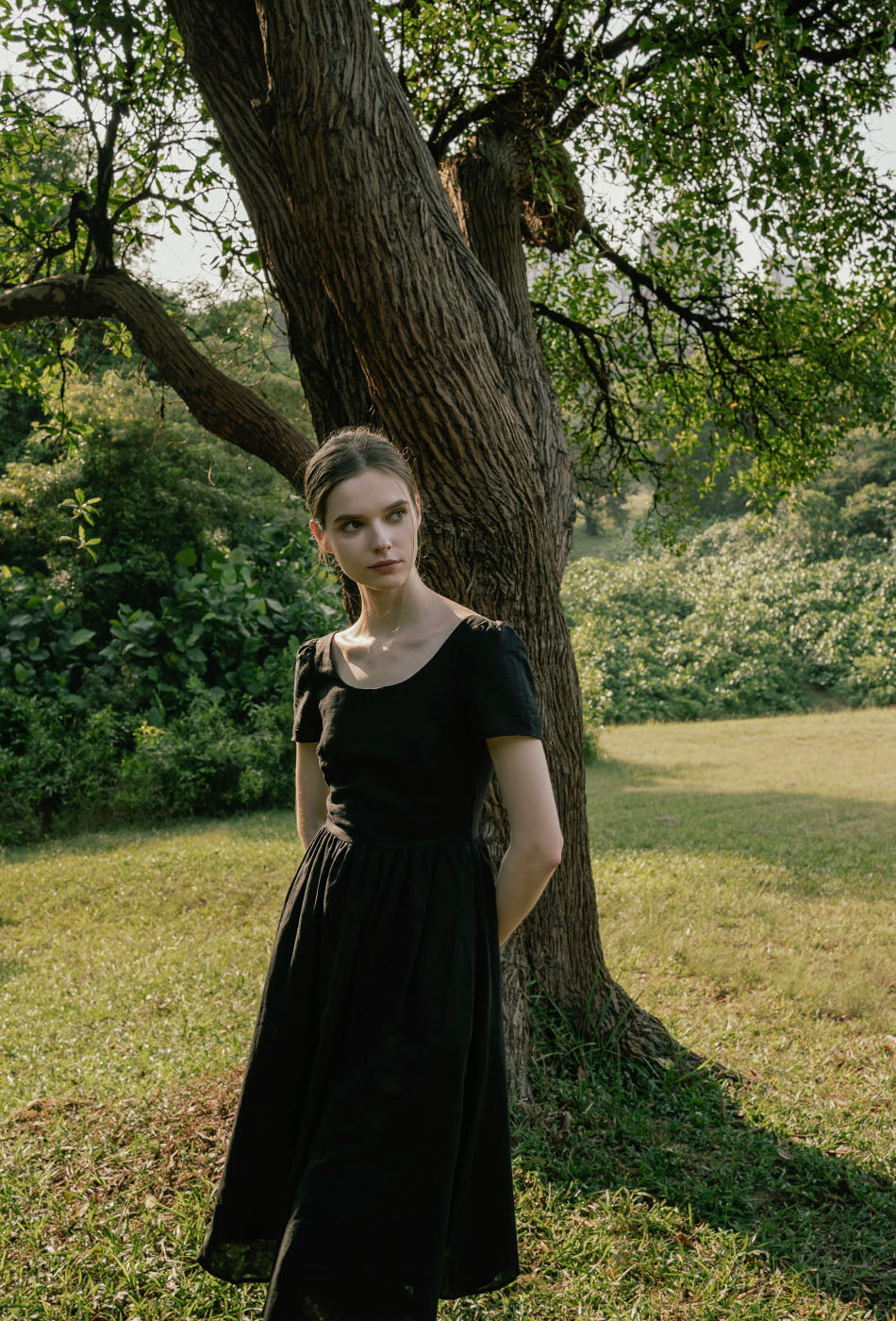 Moon River Linen Dress in Black