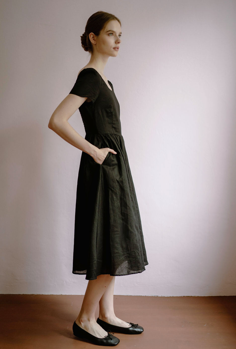 Moon River Linen Dress in Black